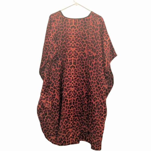 Vintage Winlar Brand Satin Red Leopard Print V Neck Kaftan One Size Fits Most - Picture 2 of 10
